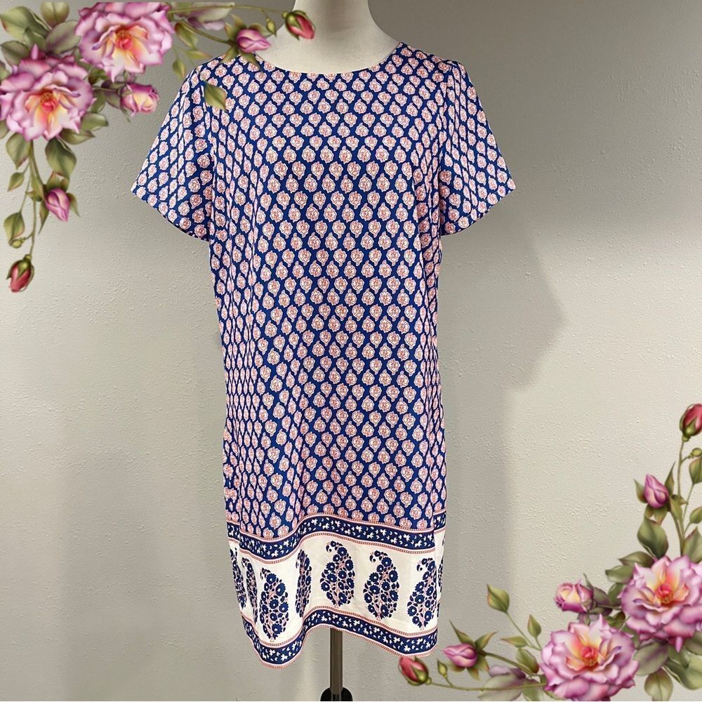 J.Crew Floral Paisley Print Short Sleeve straight cut loose‎ fit Dress size 8